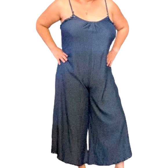 Romper Jumpsuit Chambray Denim Wide Leg Lightweight Cami  Culottes Womens Small - Picture 2 of 16